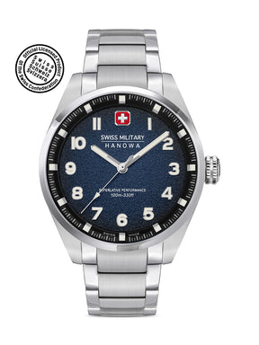SWISS MILITARY HANOWA GREYHOUND BLUE ROUND DIAL ANALOG WATCH FOR Men's SMWGG0001504