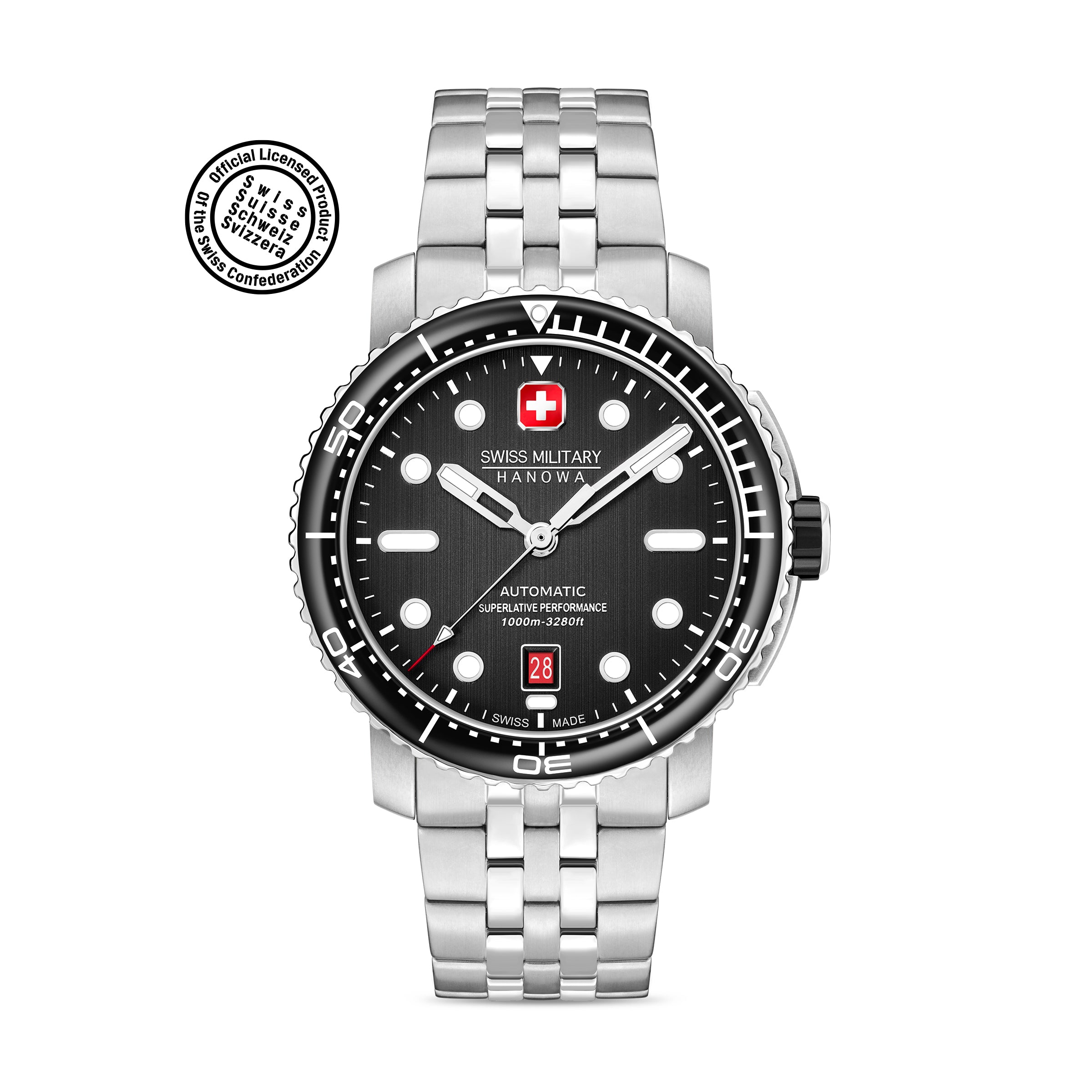 Swiss Military Hanowa MAITRE PLONGEUR SMWGL0002001-SET  - swiss made Round Black Automatic - Watch for men with set of interchangeable bracelet and strap