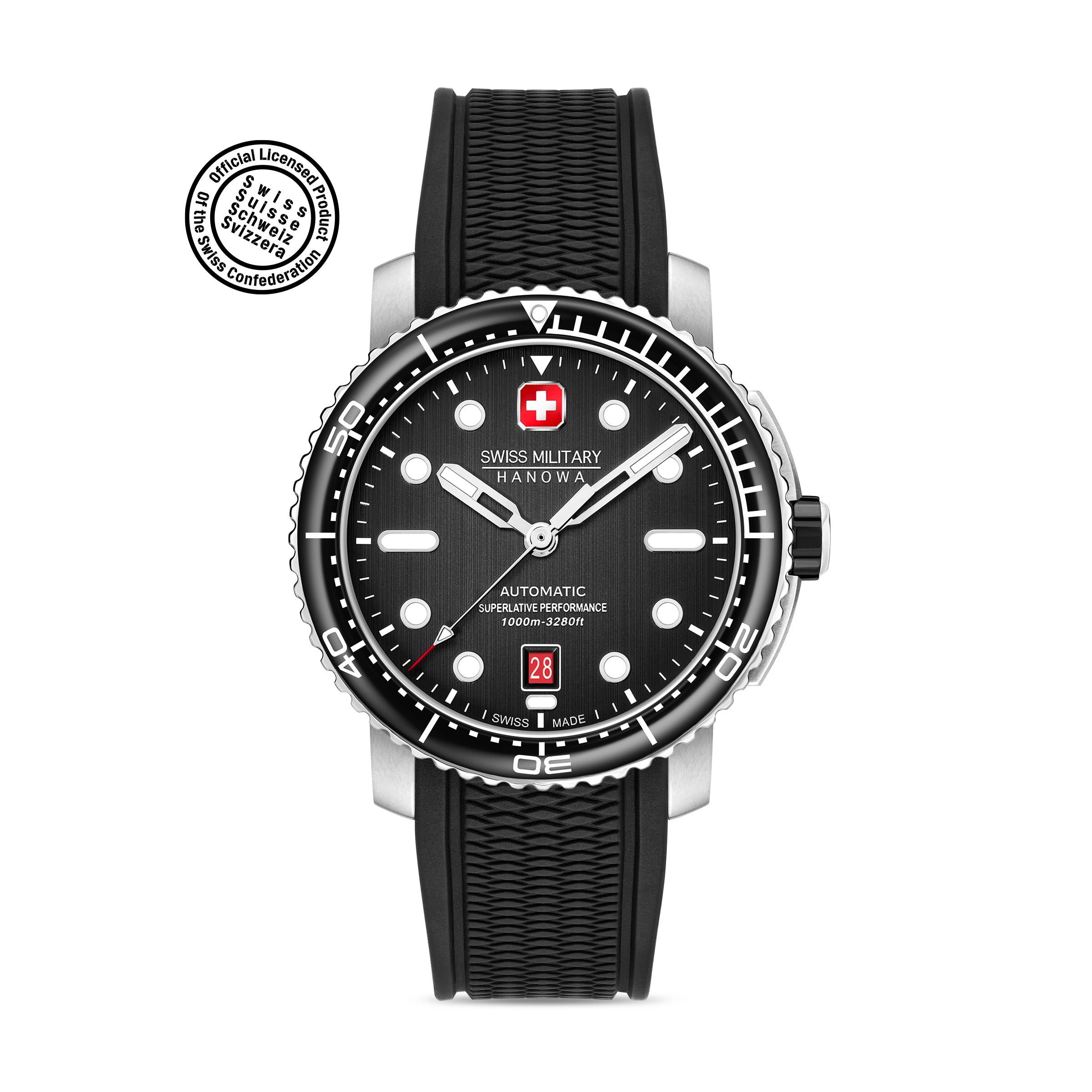 Swiss Military Hanowa MAITRE PLONGEUR SMWGL0002001-SET  - swiss made Round Black Automatic - Watch for men with set of interchangeable bracelet and strap