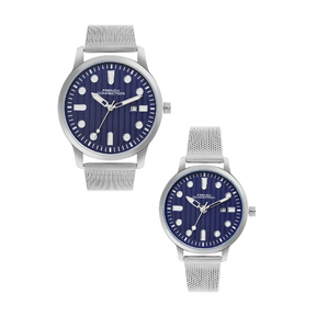 French Connection Blue Round Dial Pair Analogue Watch FCN080USM
