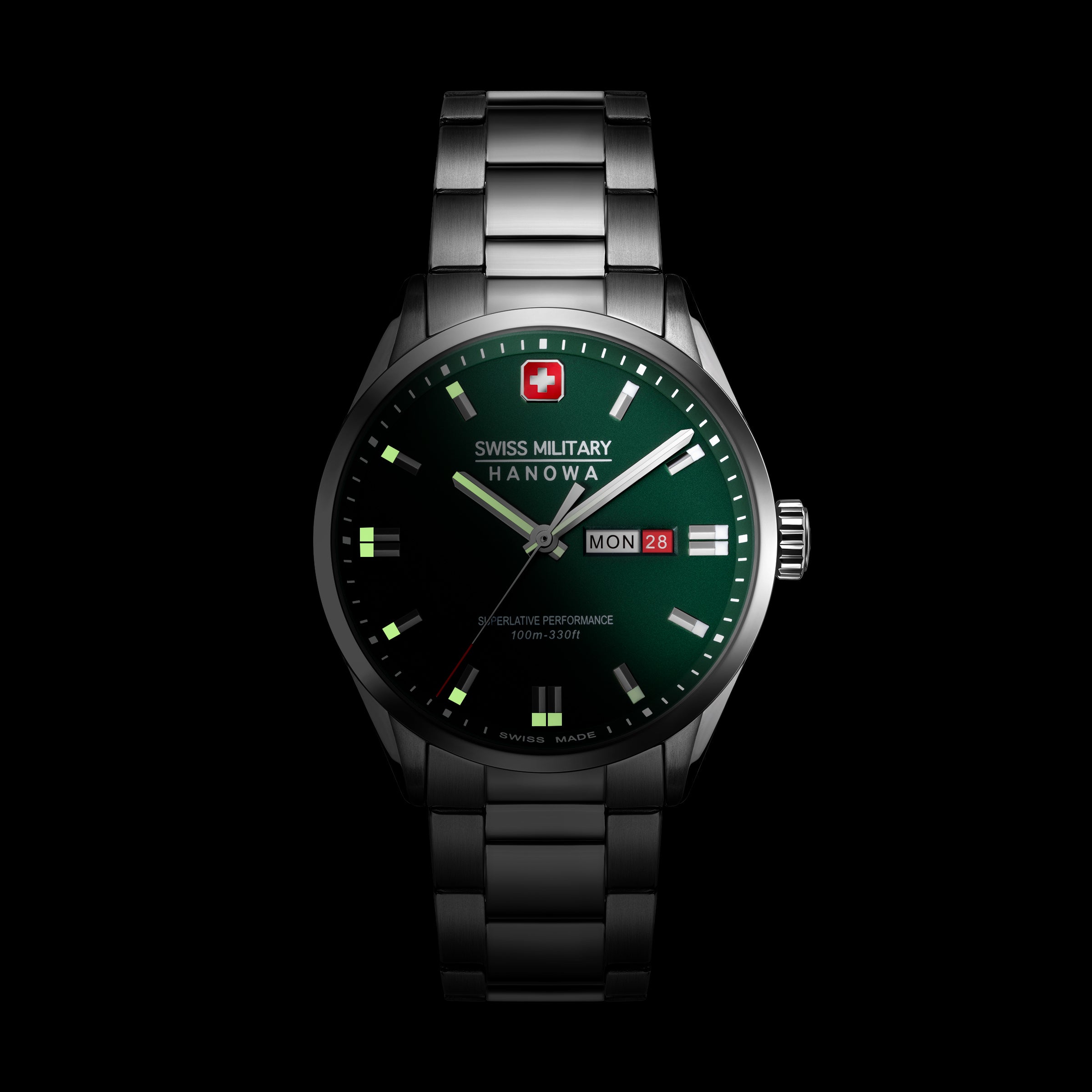 SWISS MILITARY HANOWA ROADRUNNER MAXED OLIVE ROUND DIAL ANALOG WATCH FOR Men's SMWGH0001603