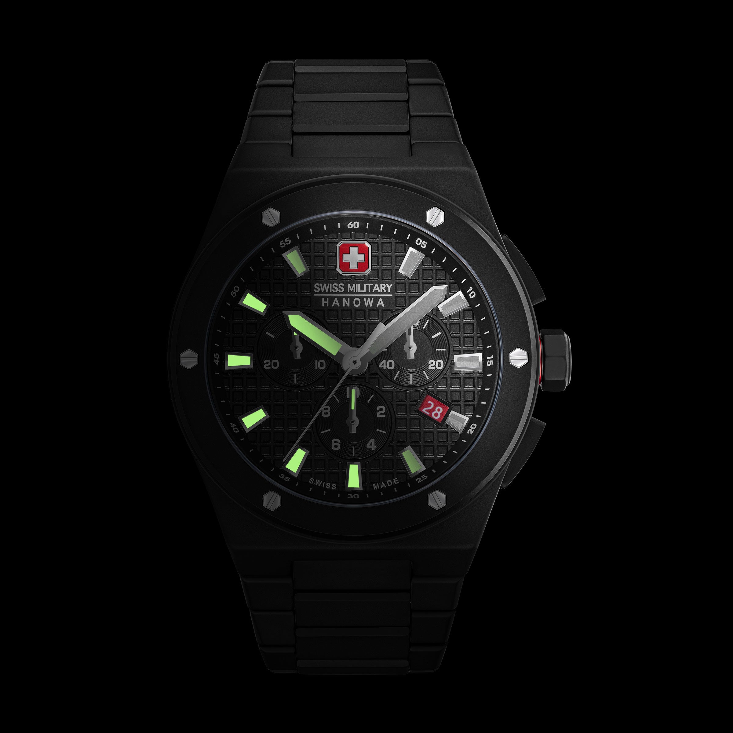 SWISS MILITARY HANOWA SIDEWINDER CERAMIC BLACK ROUND DIAL ANALOG WATCH FOR Men's SMWGI0002280