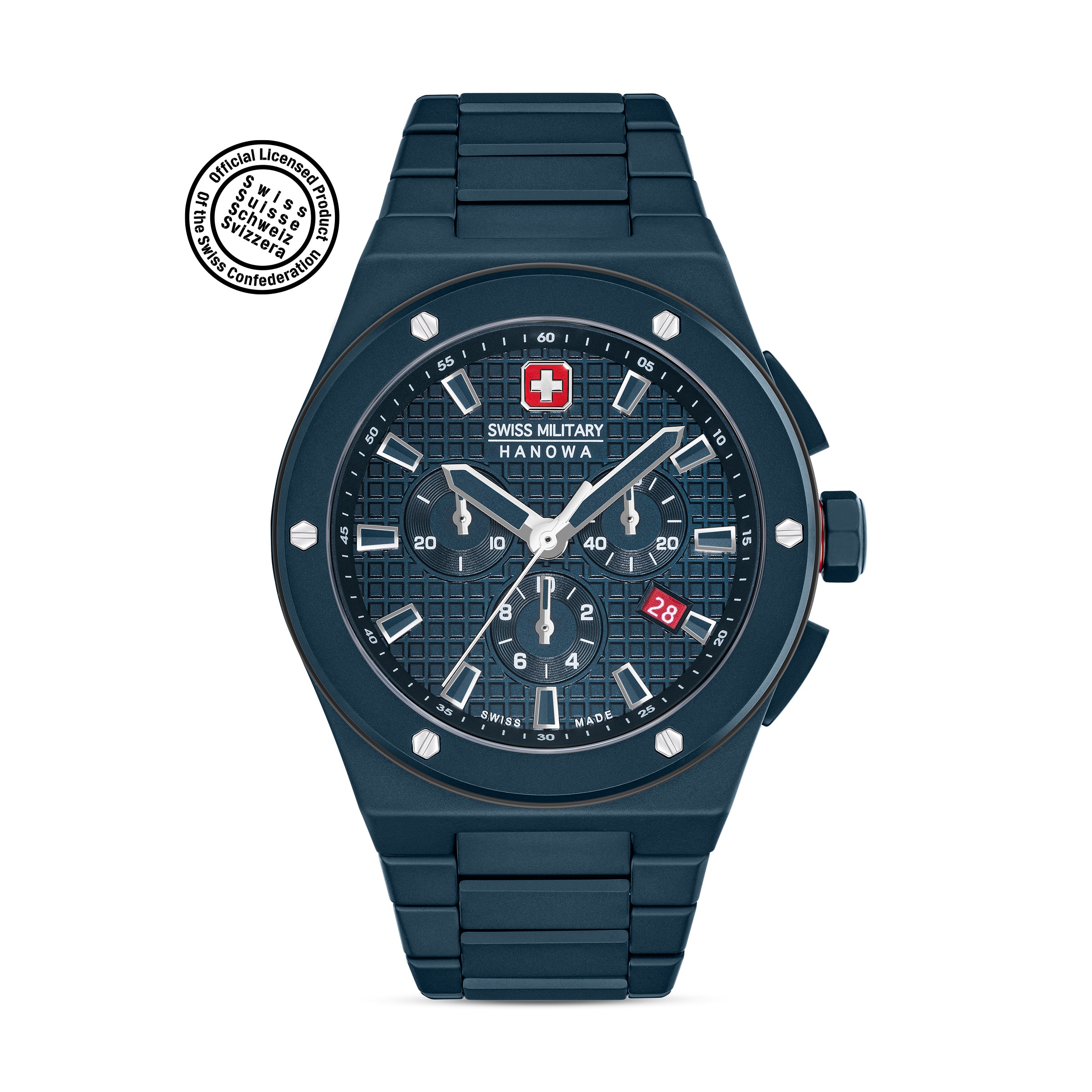 SWISS MILITARY HANOWA SIDEWINDER CERAMIC BLUE ROUND DIAL ANALOG WATCH FOR Men's SMWGI0002281