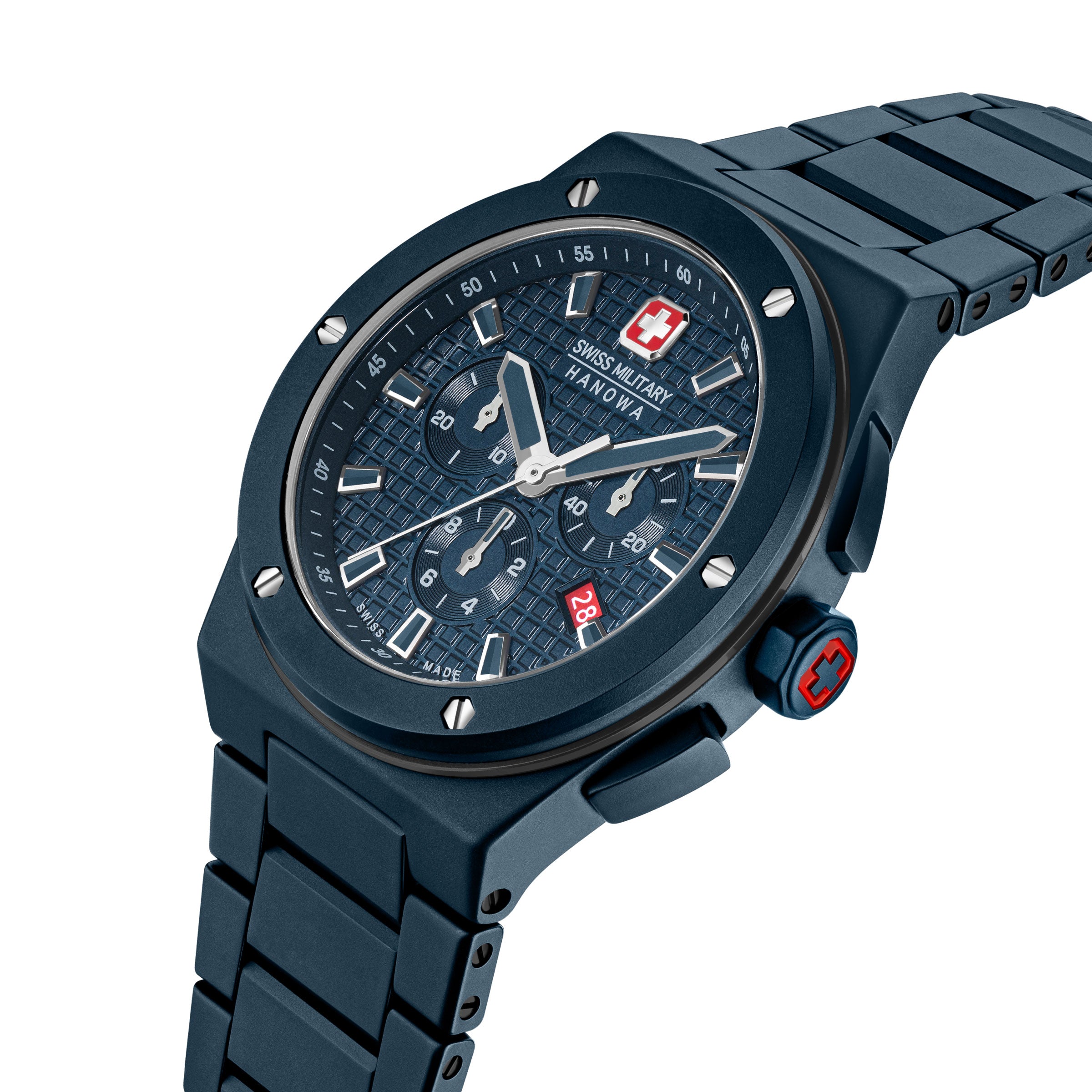 SWISS MILITARY HANOWA SIDEWINDER CERAMIC BLUE ROUND DIAL ANALOG WATCH FOR Men's SMWGI0002281