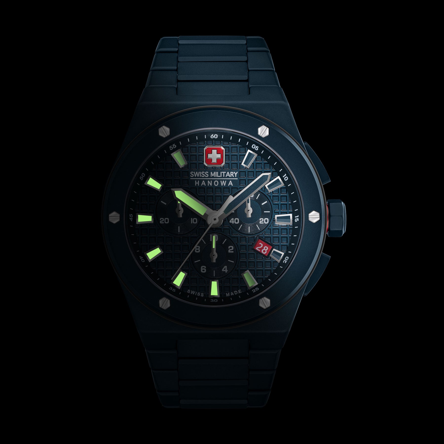 SWISS MILITARY HANOWA SIDEWINDER CERAMIC BLUE ROUND DIAL ANALOG WATCH FOR Men's SMWGI0002281