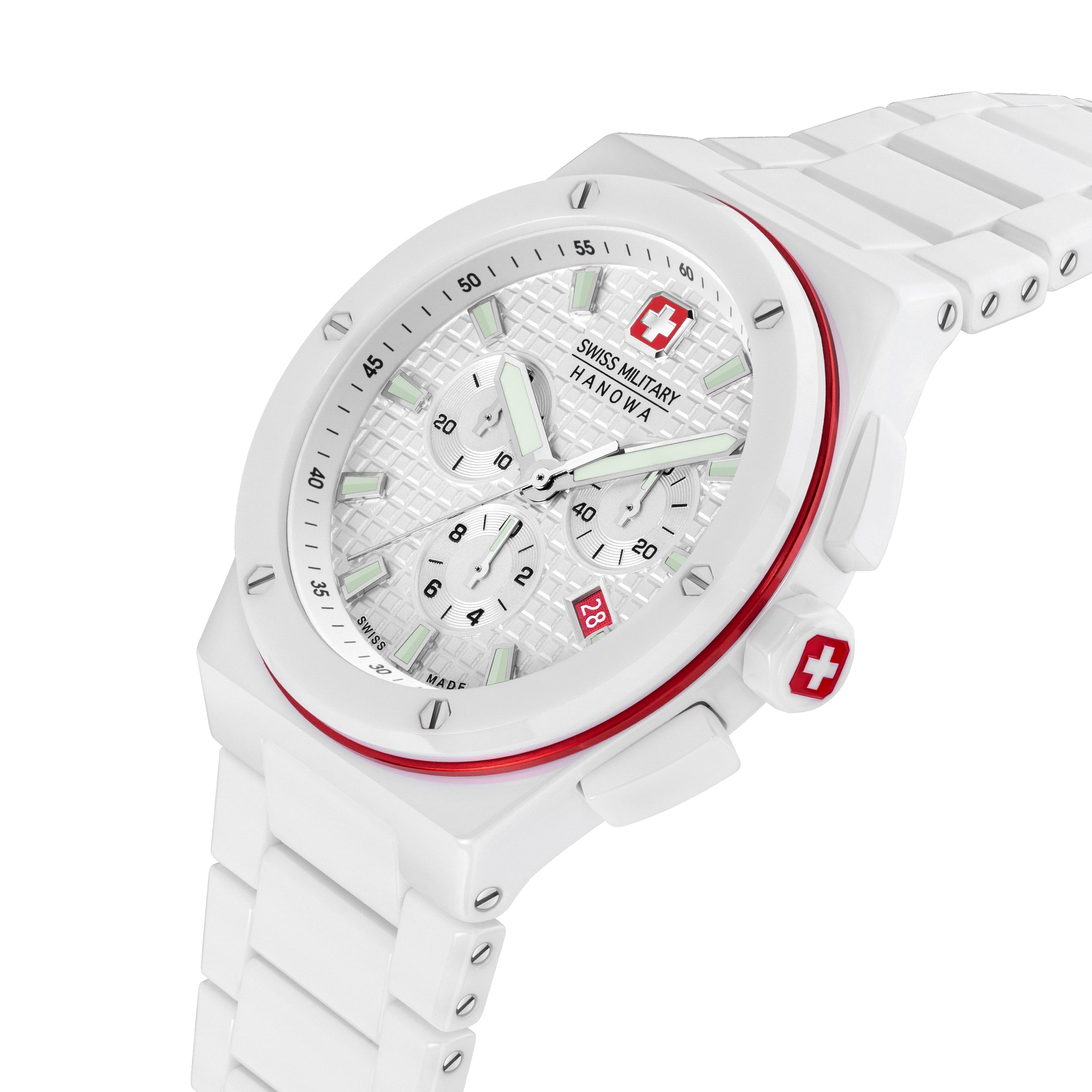 SWISS MILITARY HANOWA SIDEWINDER CERAMIC WHITE ROUND DIAL ANALOG WATCH FOR Men's SMWGI0002284