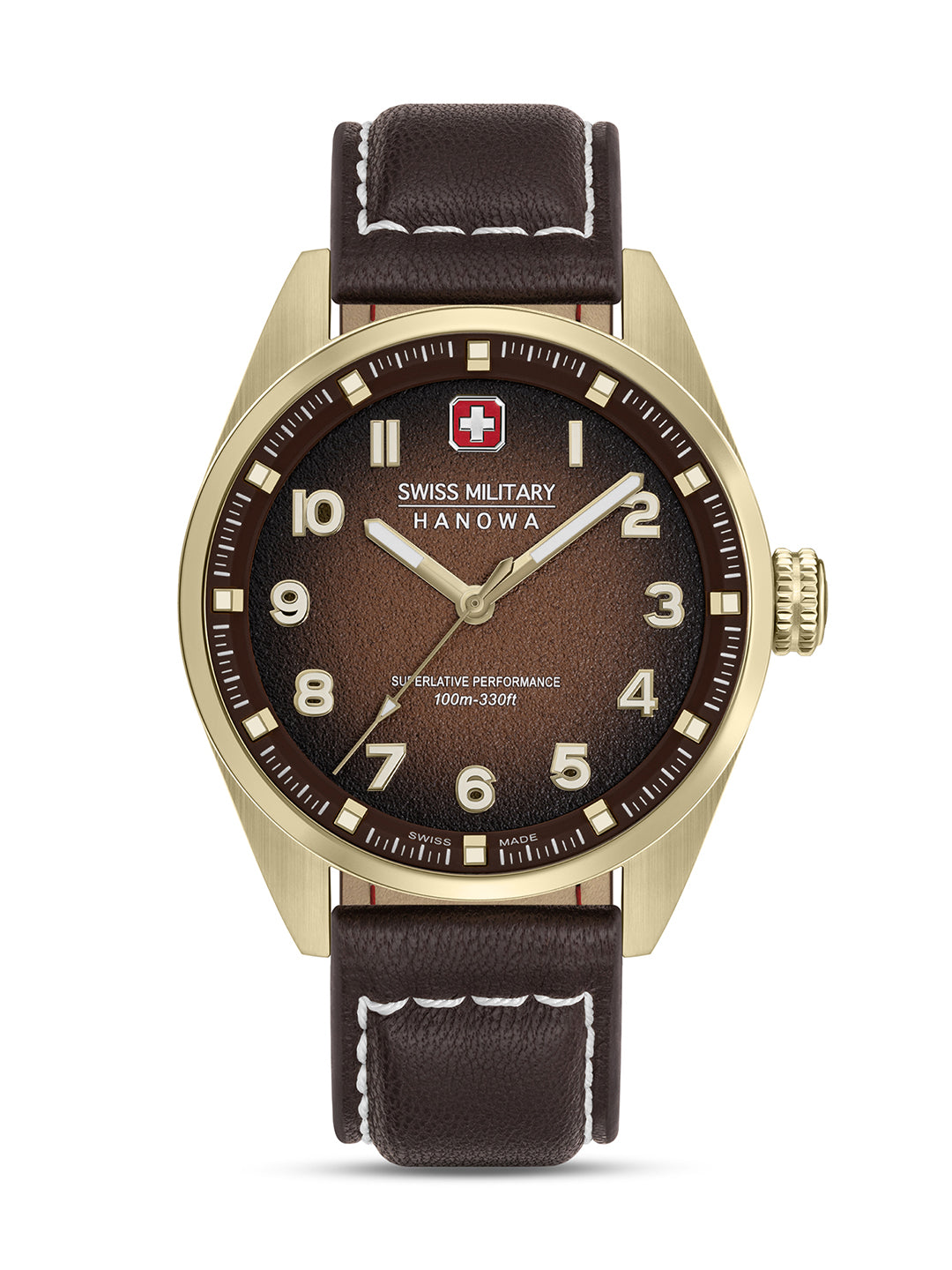 SMWGA0001551 Swiss Made Men's Watch with Brown Dial & Dark Brown Genuine Leather Strap