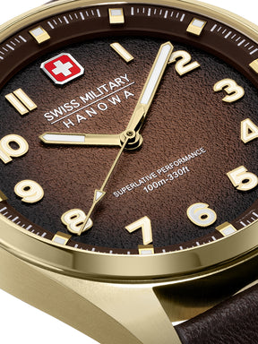 SMWGA0001551 Swiss Made Men's Watch with Brown Dial & Dark Brown Genuine Leather Strap