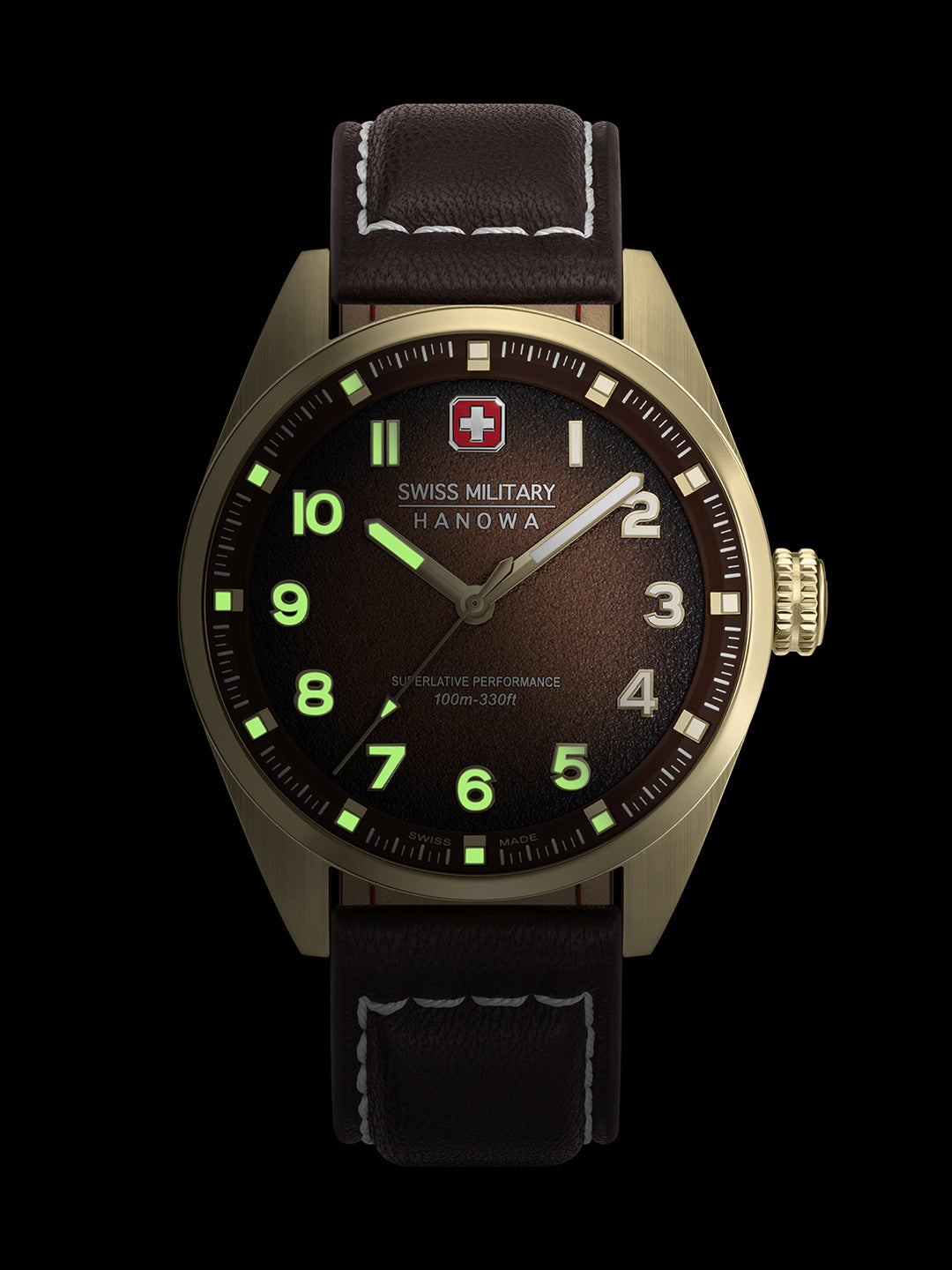 SMWGA0001551 Swiss Made Men's Watch with Brown Dial & Dark Brown Genuine Leather Strap