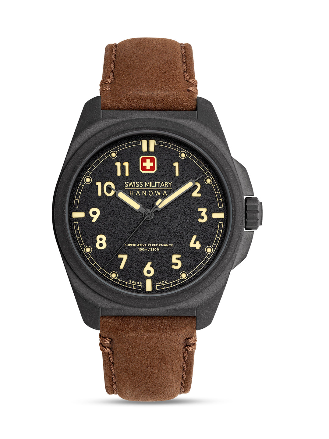 SMWGA0003940 Swiss Made Men's Watch with Black Dial & Brown Genuine Leather Strap