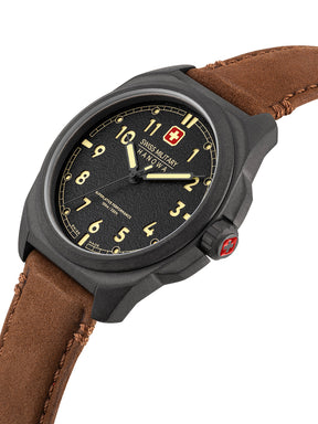 SMWGA0003940 Swiss Made Men's Watch with Black Dial & Brown Genuine Leather Strap