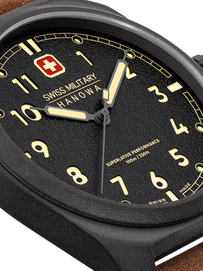 SMWGA0003940 Swiss Made Men's Watch with Black Dial & Brown Genuine Leather Strap