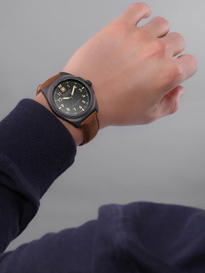 SMWGA0003940 Swiss Made Men's Watch with Black Dial & Brown Genuine Leather Strap