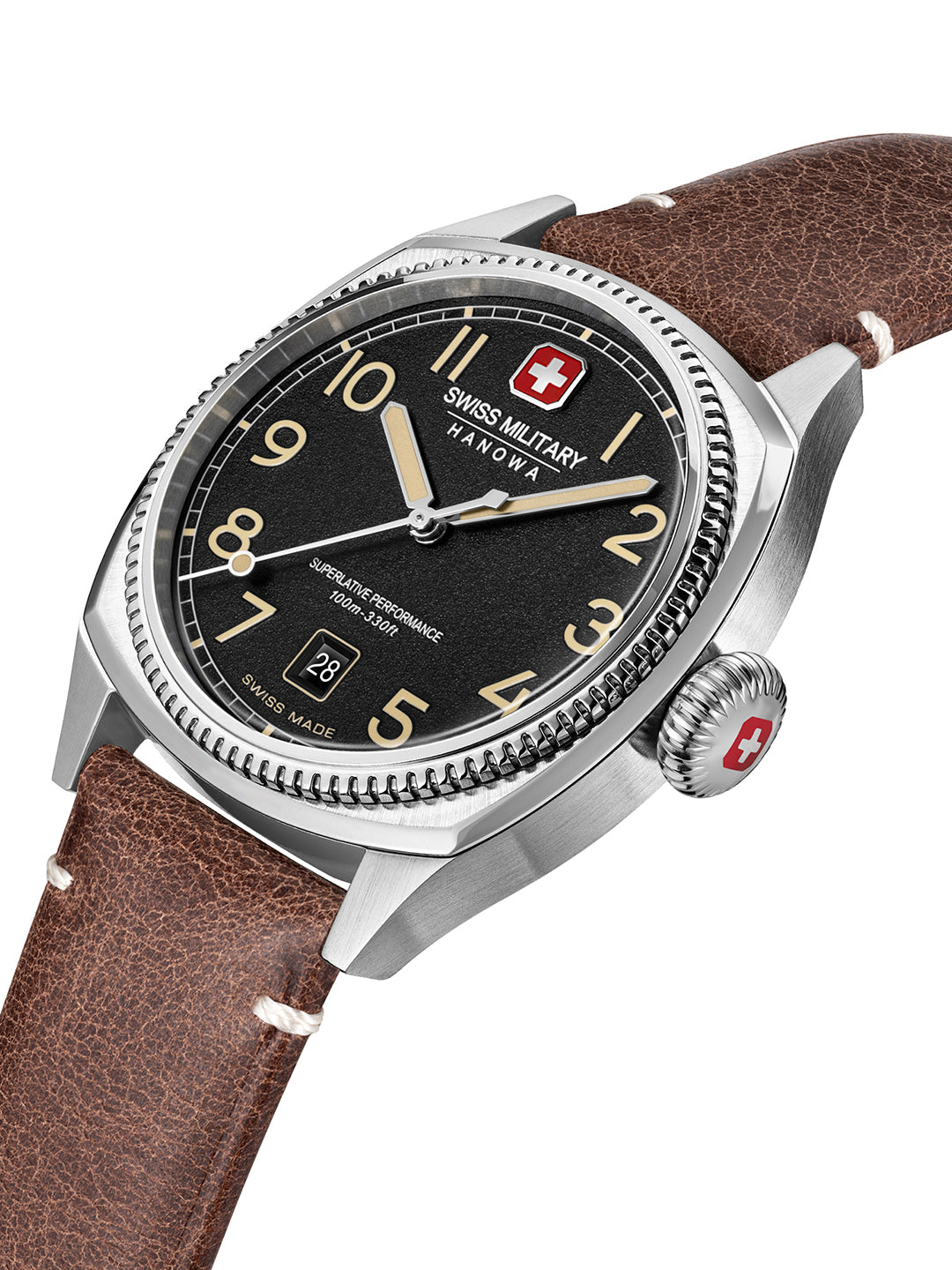 SMWGB0003701 Swiss Made Men's Watch with Black Dial & Brown Genuine Leather Pro Strap