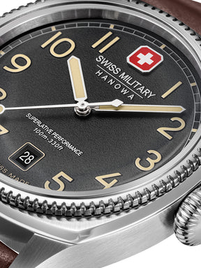 SMWGB0003701 Swiss Made Men's Watch with Black Dial & Brown Genuine Leather Pro Strap