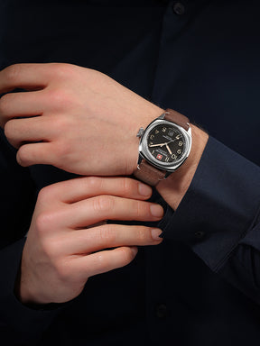 SMWGB0003701 Swiss Made Men's Watch with Black Dial & Brown Genuine Leather Pro Strap