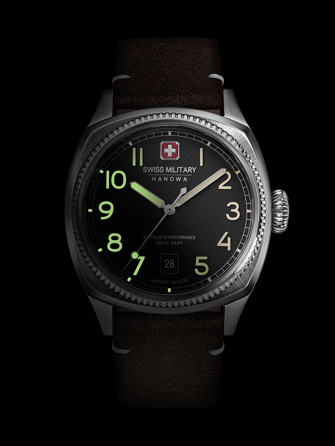 SMWGB0003701 Swiss Made Men's Watch with Black Dial & Brown Genuine Leather Pro Strap