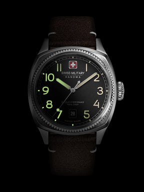 SMWGB0003701 Swiss Made Men's Watch with Black Dial & Brown Genuine Leather Pro Strap