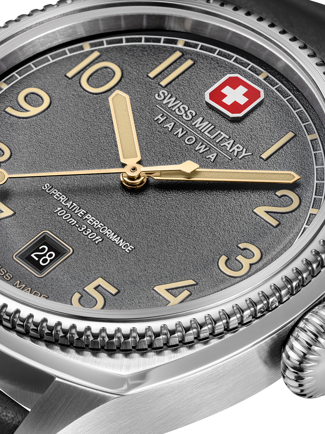 SMWGB0003702 Swiss Made Men's Watch with Cool Grey Dial & Black Genuine Leather Pro Strap