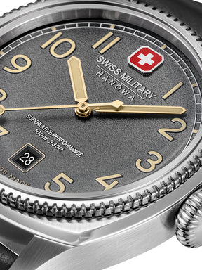 SMWGB0003702 Swiss Made Men's Watch with Cool Grey Dial & Black Genuine Leather Pro Strap