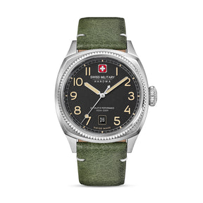 SMWGB0003703 Swiss Made Mens Watch with Black Dial & Olive Genuine Leather Pro Strap