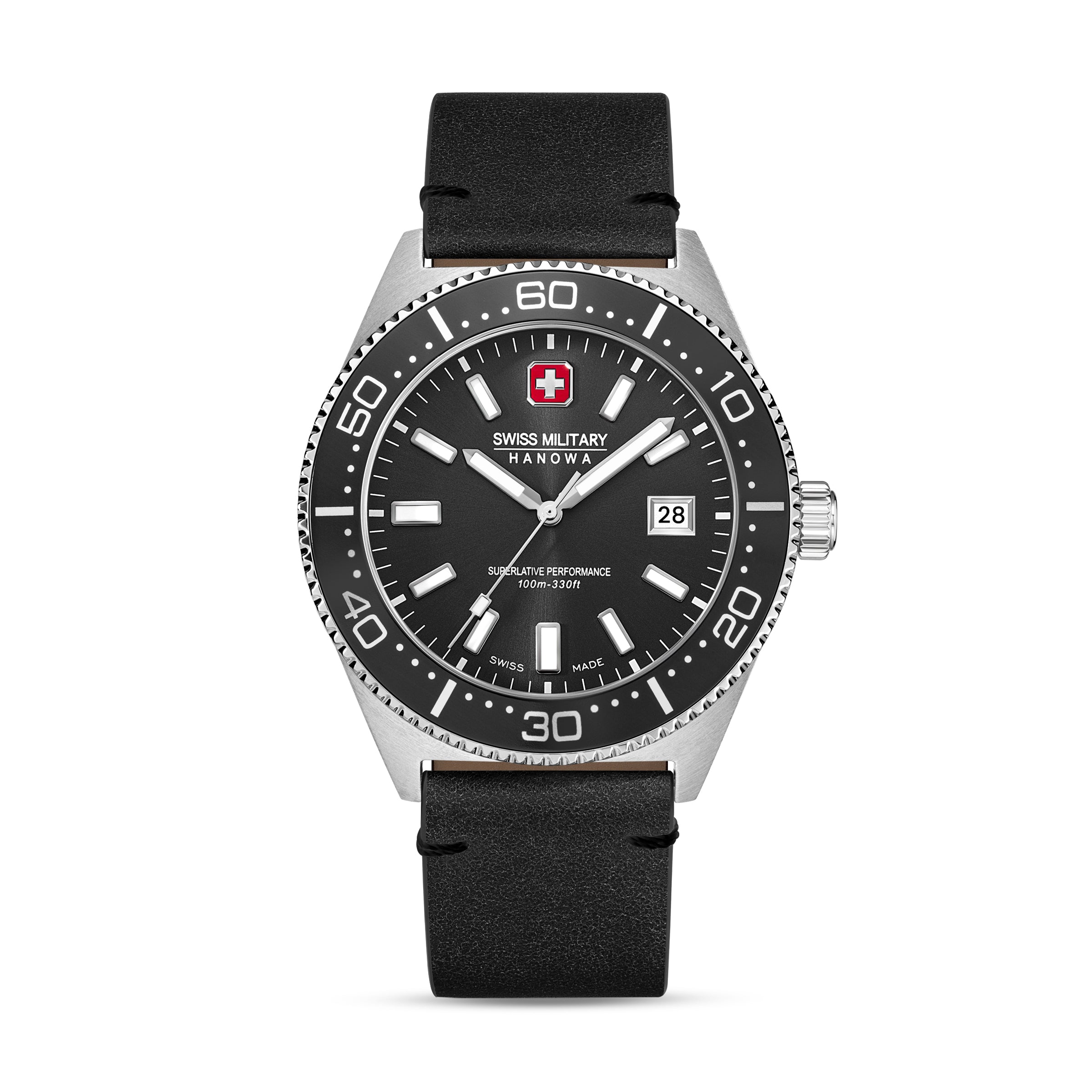SMWGB0004901-SET Swiss Made Men's Watch with Black Dial & Black Genuine Leather Strap