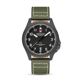 SMWGB0005240 Swiss Made Men's Watch with Black Dial & Olive Genuine Leather Strap