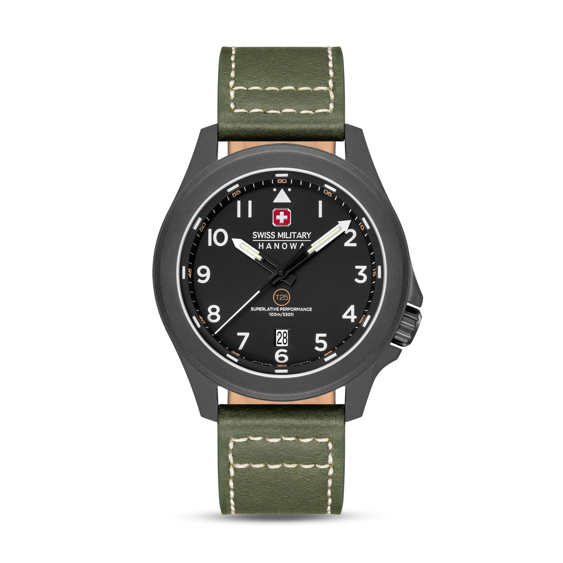 SMWGB0005240 Swiss Made Men's Watch with Black Dial & Olive Genuine Leather Strap