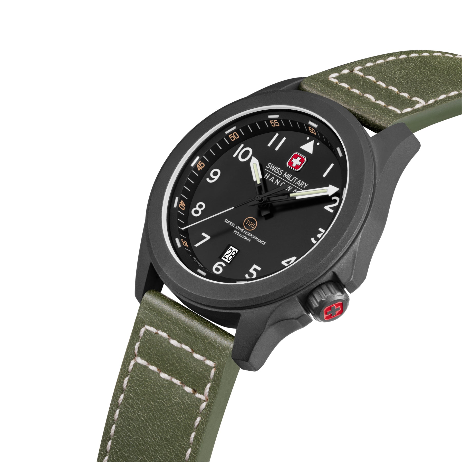 SMWGB0005240 Swiss Made Men's Watch with Black Dial & Olive Genuine Leather Strap