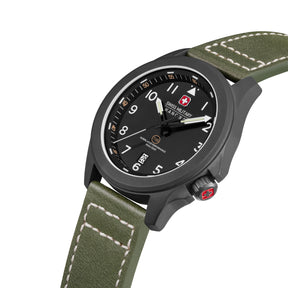 SMWGB0005240 Swiss Made Men's Watch with Black Dial & Olive Genuine Leather Strap