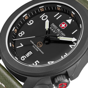 SMWGB0005240 Swiss Made Men's Watch with Black Dial & Olive Genuine Leather Strap