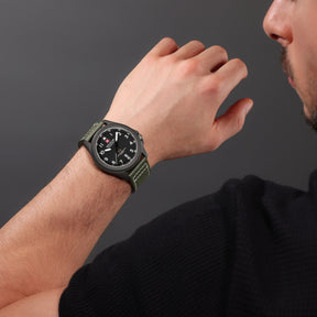 SMWGB0005240 Swiss Made Men's Watch with Black Dial & Olive Genuine Leather Strap