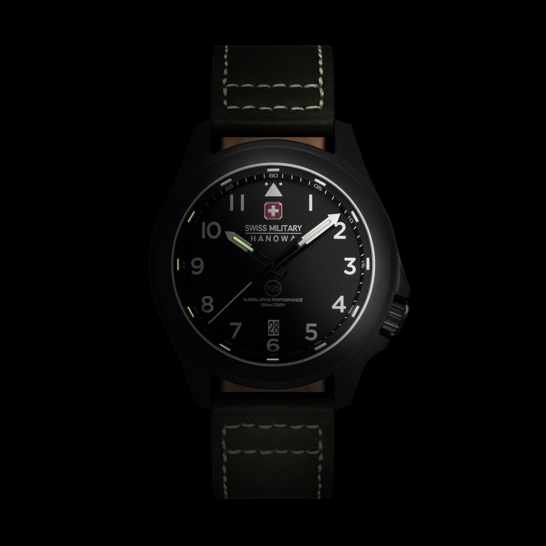 SMWGB0005240 Swiss Made Men's Watch with Black Dial & Olive Genuine Leather Strap