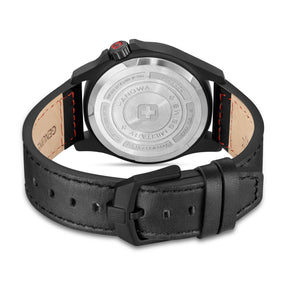 SMWGB0005241 Men's Quartz Watch with Black Dial & Black Genuine Leather Strap