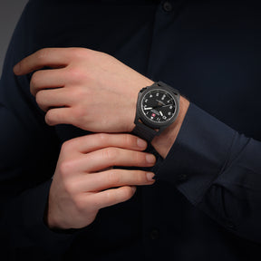 SMWGB0005241 Men's Quartz Watch with Black Dial & Black Genuine Leather Strap