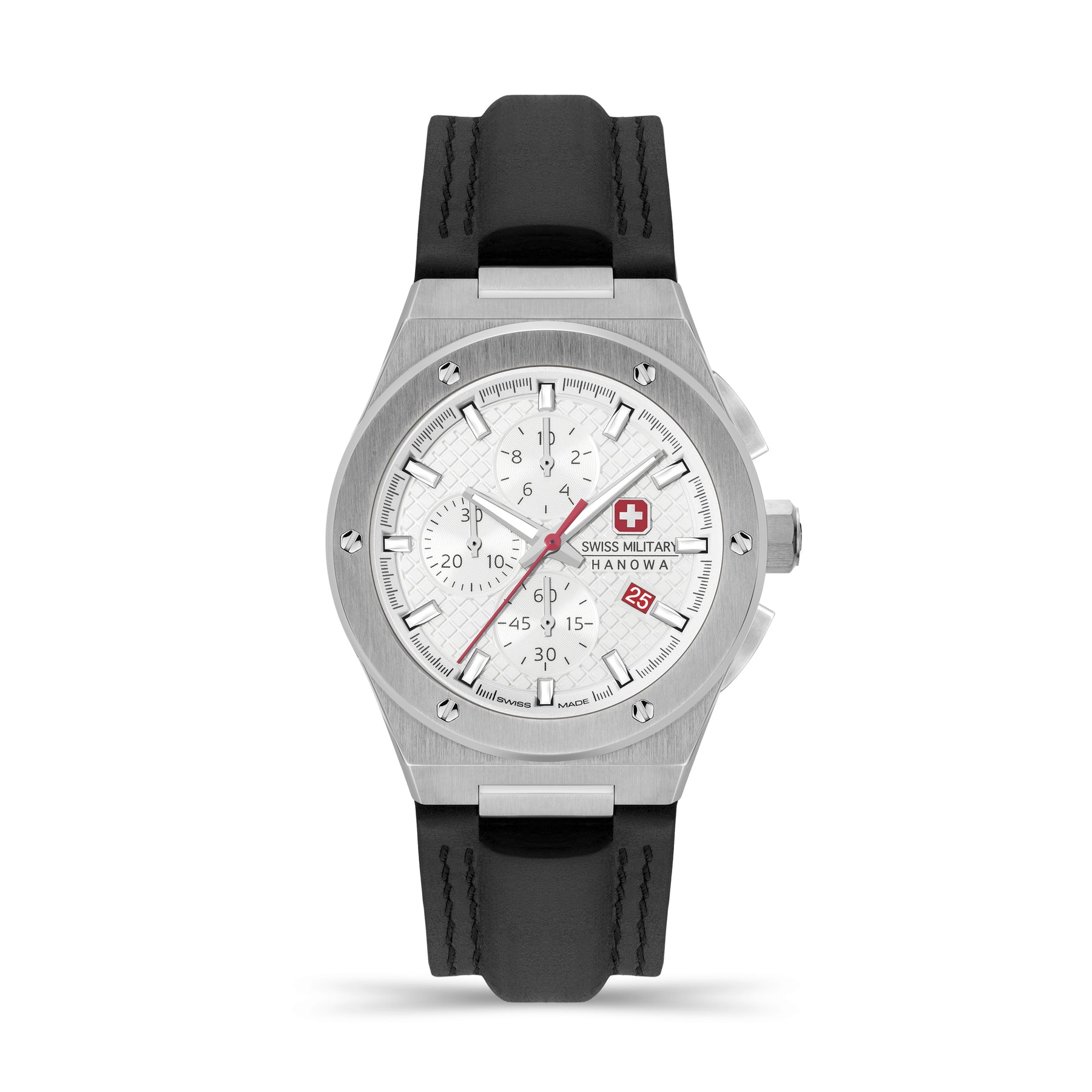 SMWGC2101701 Men's Quartz Chronograph Watch with Silver Dial & Black Genuine Leather Strap