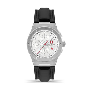 SMWGC2101701 Men's Quartz Chronograph Watch with Silver Dial & Black Genuine Leather Strap