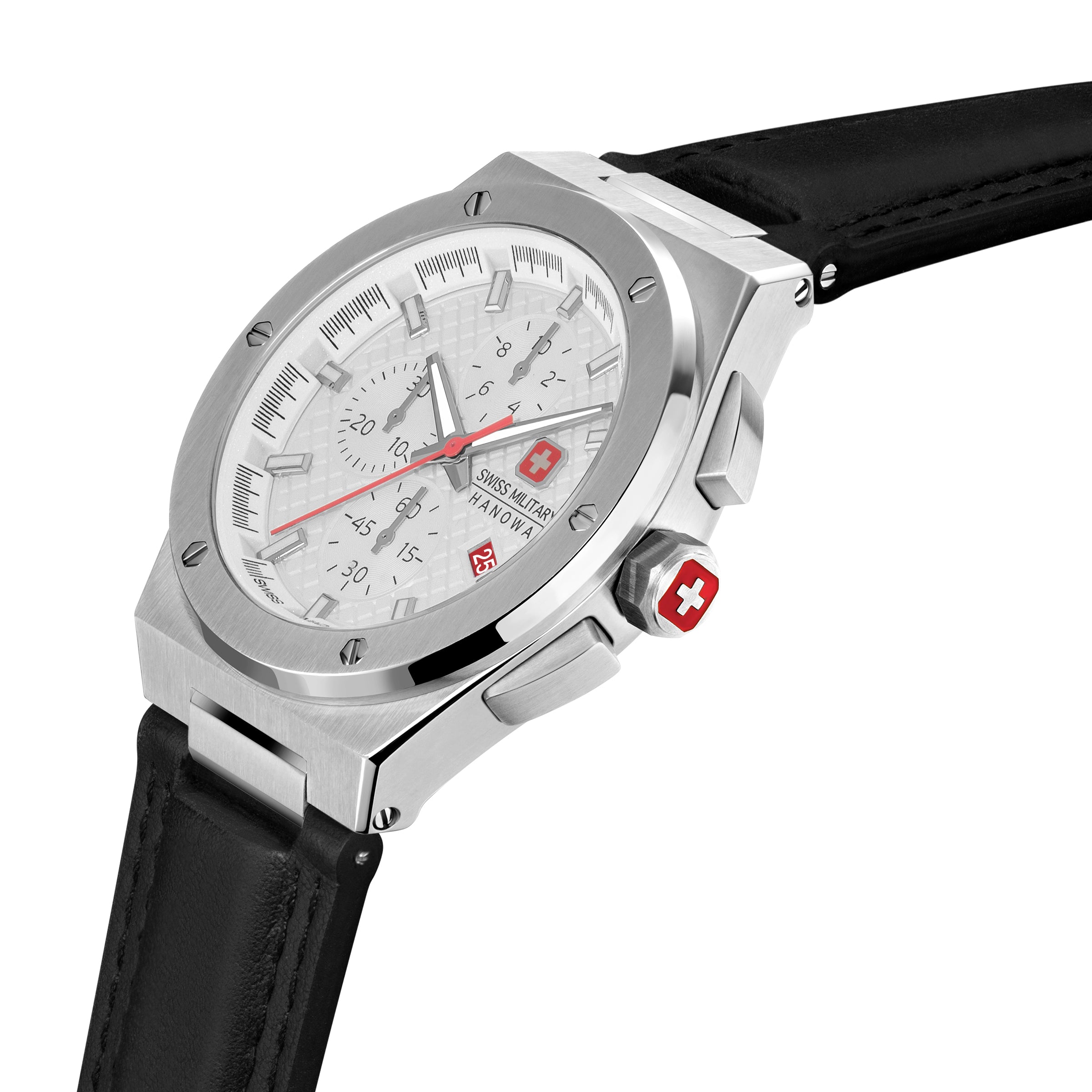 SMWGC2101701 Men's Quartz Chronograph Watch with Silver Dial & Black Genuine Leather Strap