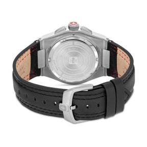 SMWGC2101701 Men's Quartz Chronograph Watch with Silver Dial & Black Genuine Leather Strap