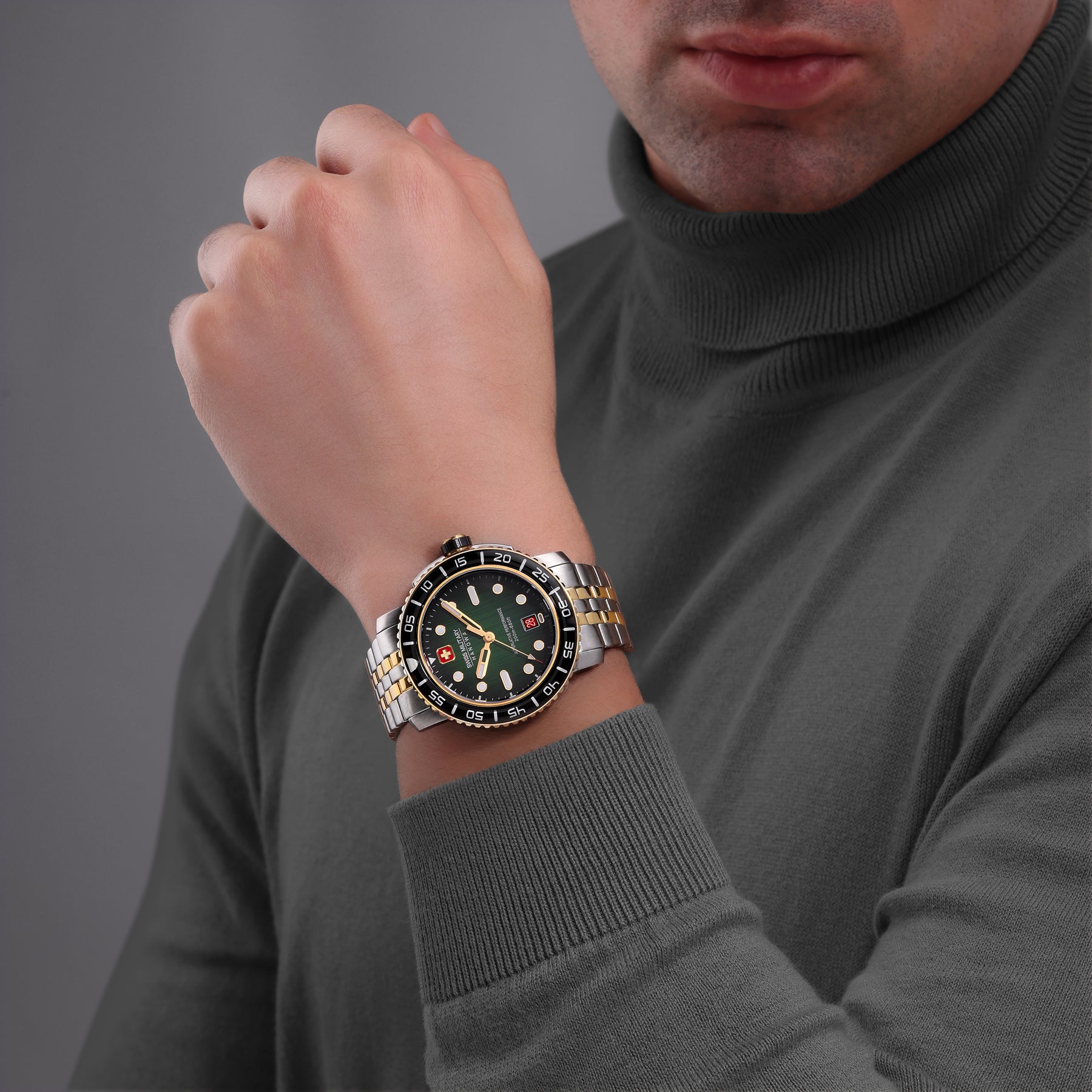 Swiss Military Hanowa BLACK MARLIN Olive Round Dial Swiss Made Watch for Mens -SMWGH0001761