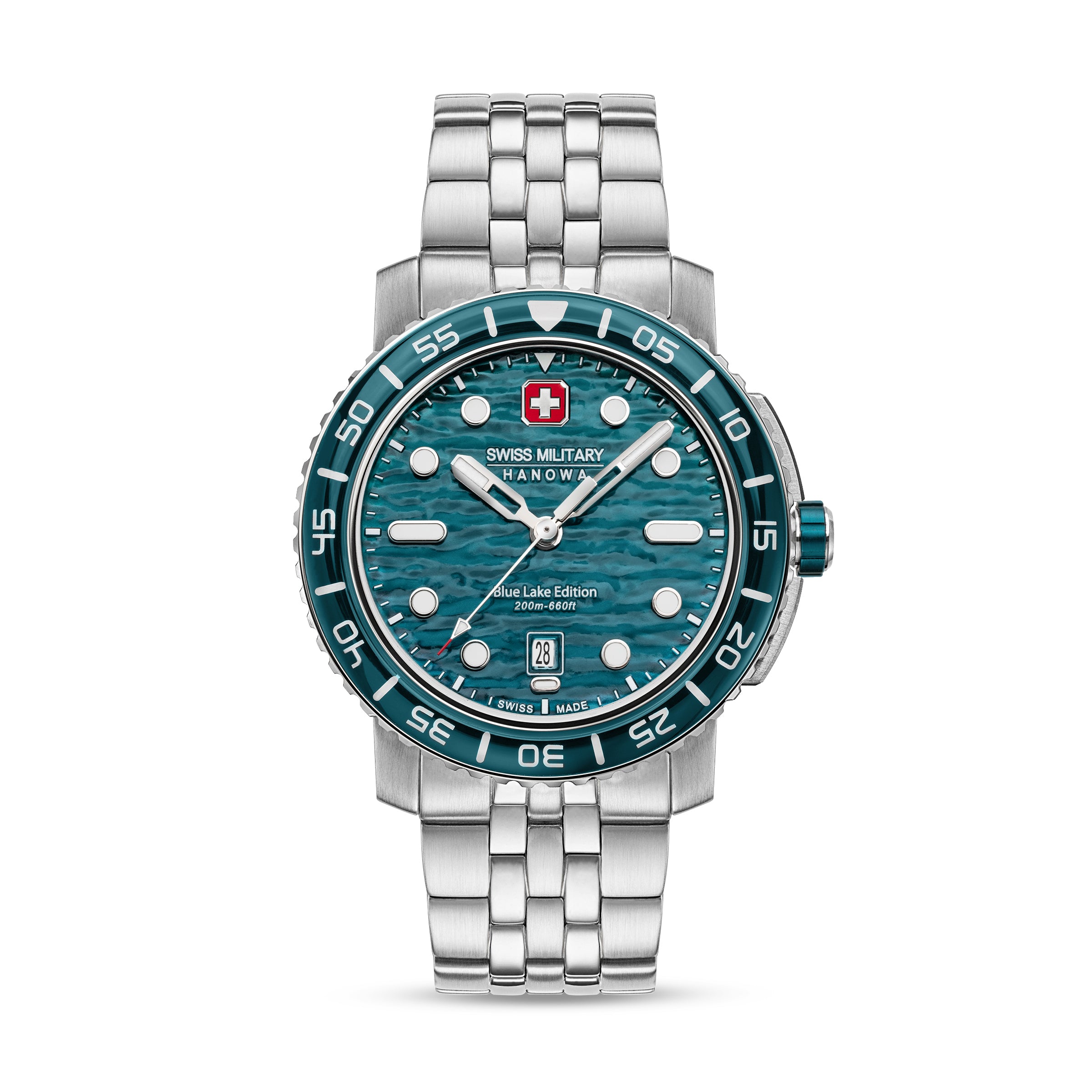 SMWGH0004501 Swiss Made Men's Watch with Green & Blue Fading Dial & Silver Stainless Steel Bracelet