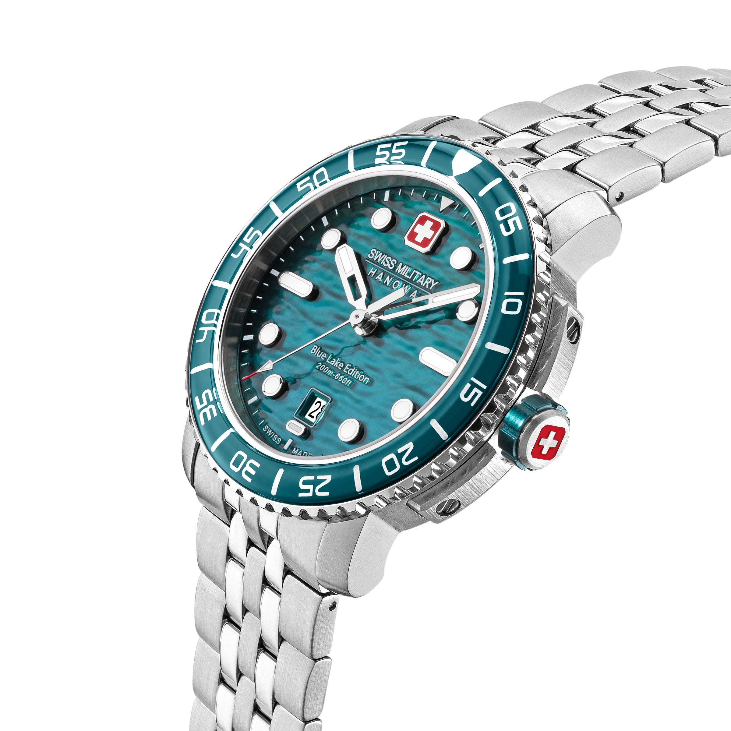 SMWGH0004501 Swiss Made Men's Watch with Green & Blue Fading Dial & Silver Stainless Steel Bracelet