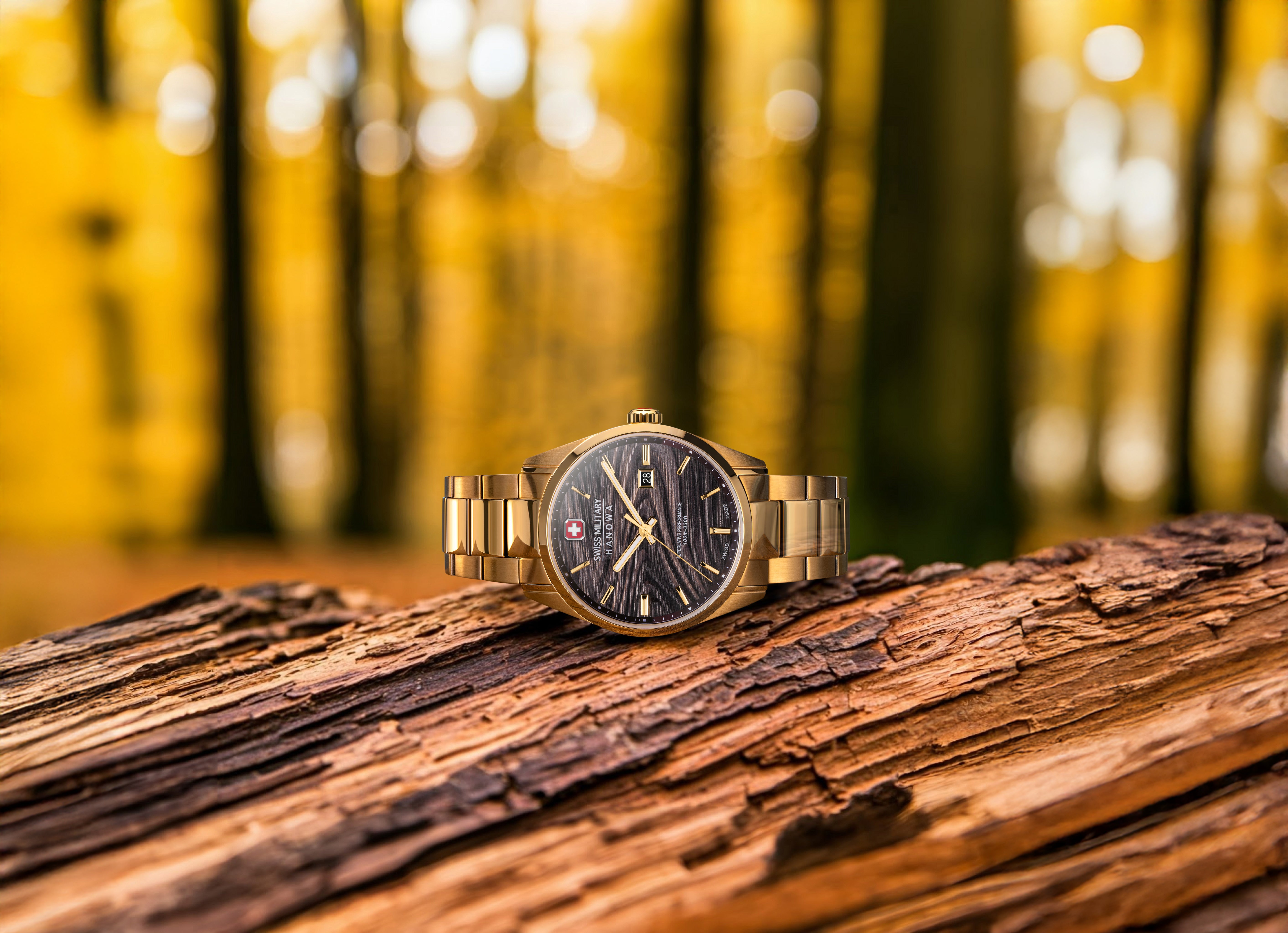 SMWGH0006010 Swiss Made Men's Watch with Black Dial & Yellow Gold Plated Stainless Steel Bracelet