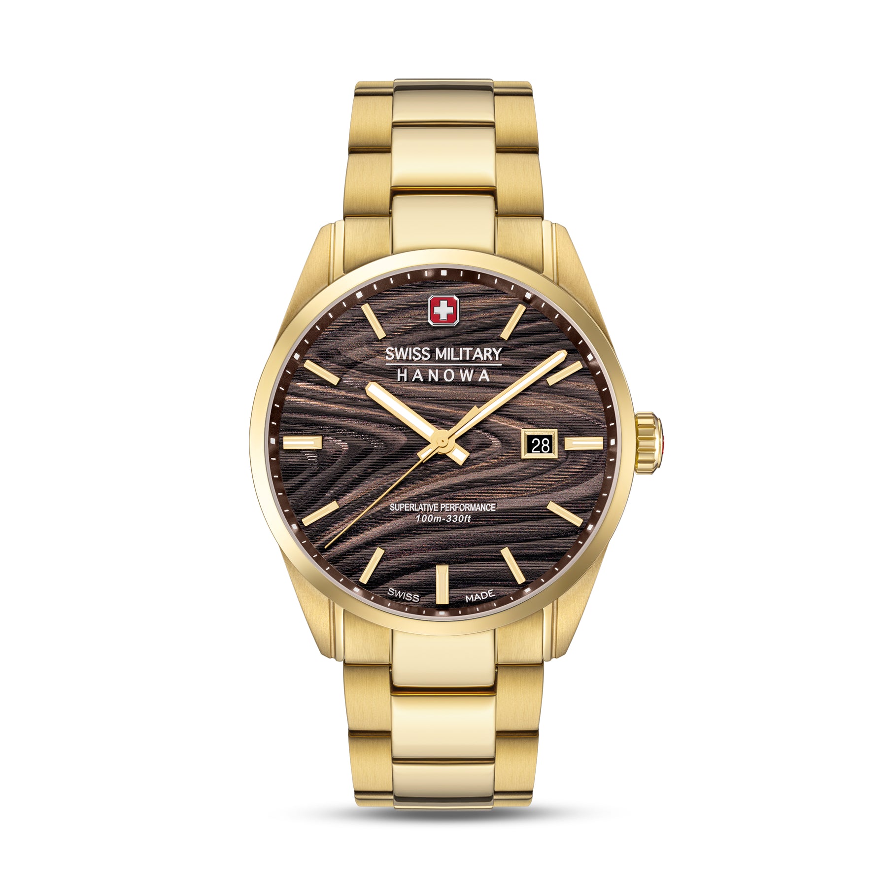 SMWGH0006010 Swiss Made Men's Watch with Black Dial & Yellow Gold Plated Stainless Steel Bracelet