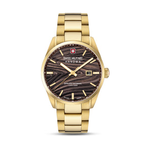 SMWGH0006010 Swiss Made Men's Watch with Black Dial & Yellow Gold Plated Stainless Steel Bracelet