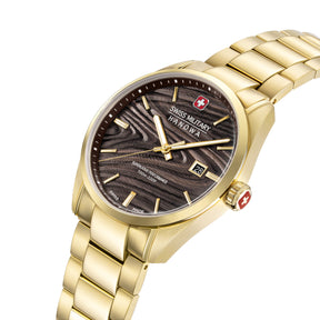 SMWGH0006010 Swiss Made Men's Watch with Black Dial & Yellow Gold Plated Stainless Steel Bracelet
