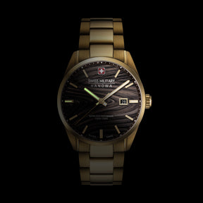 SMWGH0006010 Swiss Made Men's Watch with Black Dial & Yellow Gold Plated Stainless Steel Bracelet