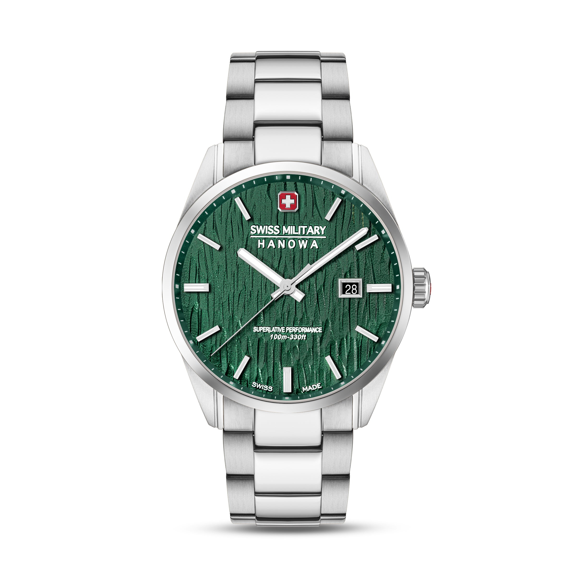 SMWGH0006101 Swiss Made Men's Watch with Green Dial & Silver Stainless Steel Bracelet