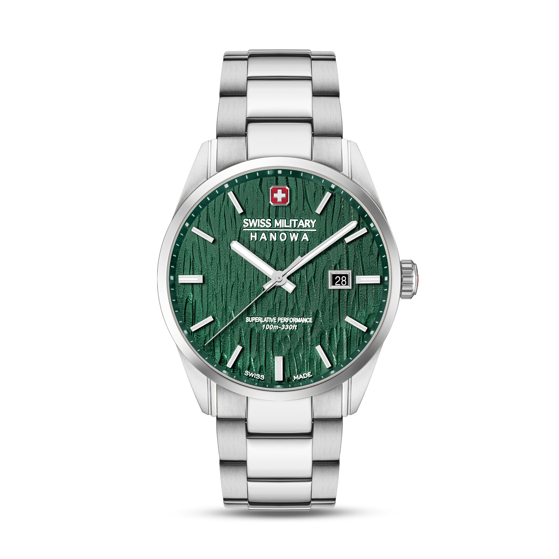 SMWGH0006101 Swiss Made Men's Watch with Green Dial & Silver Stainless Steel Bracelet