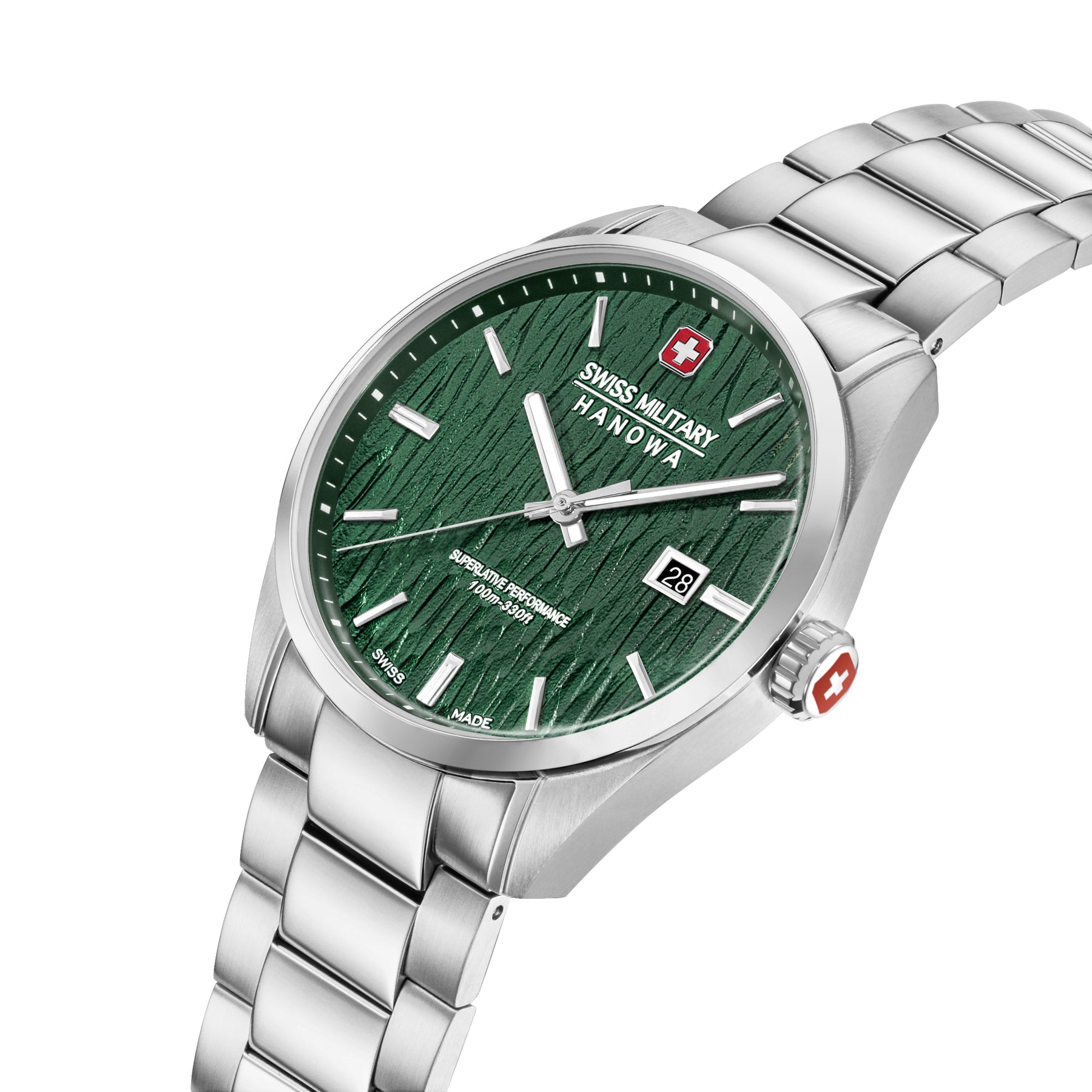 SMWGH0006101 Swiss Made Men's Watch with Green Dial & Silver Stainless Steel Bracelet